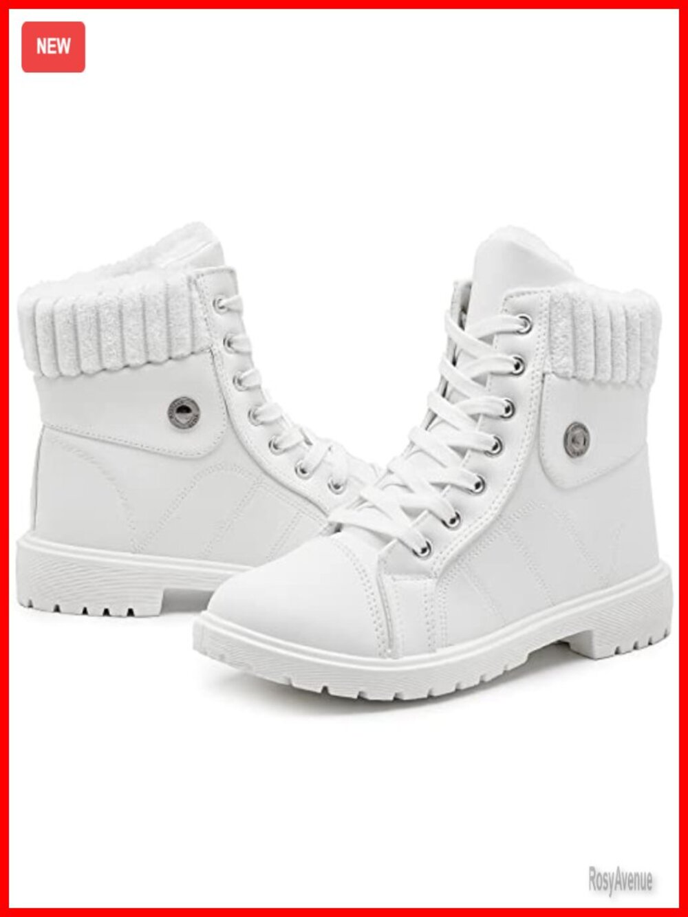 Fuzzy Lace Up Ankle Boots with Zipper - Non Slip Waterproof Winter Boots